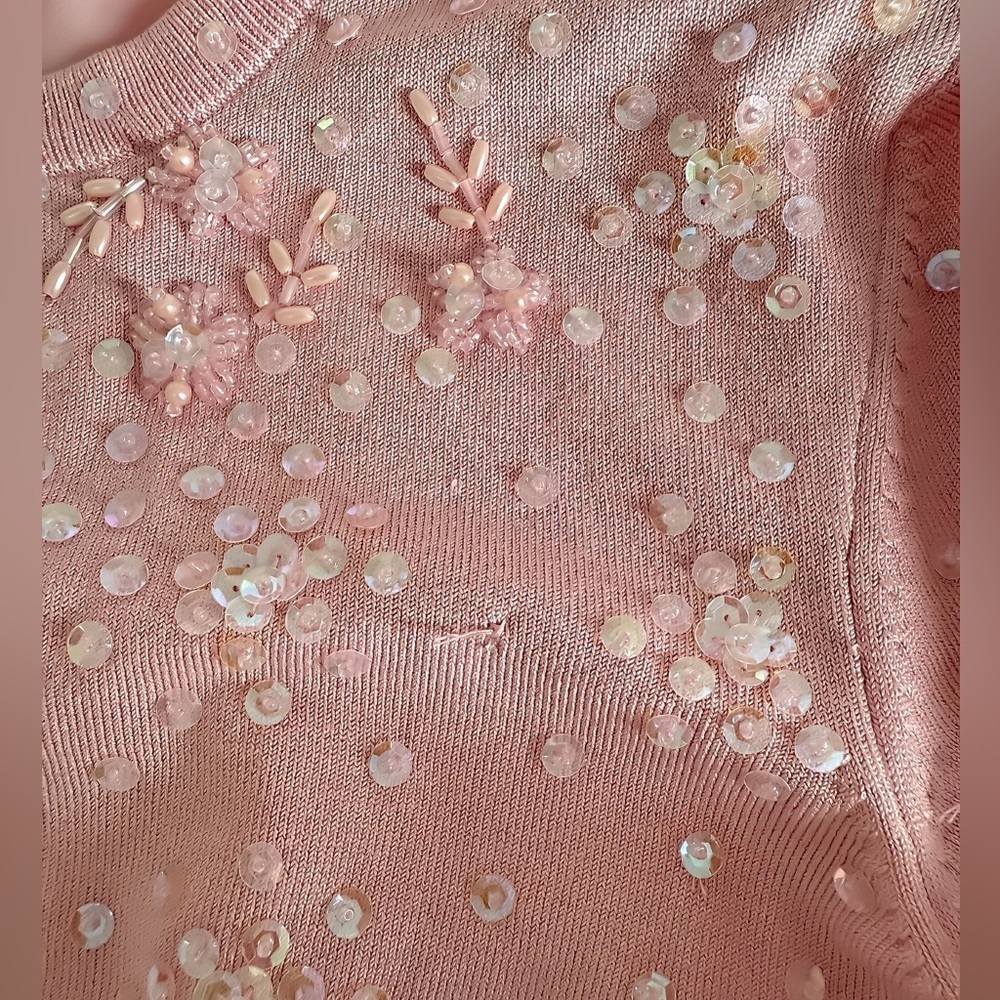 INC International Concepts Silk Blend Pink Sequin Beaded Cardigan Women’s Size S - Picture 11 of 13